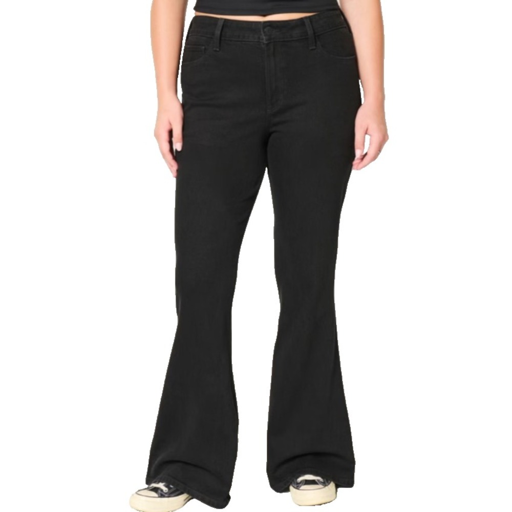 Hollister Womens High Rise Flare Jeans Size 10/30 Short Black Stretch Denim